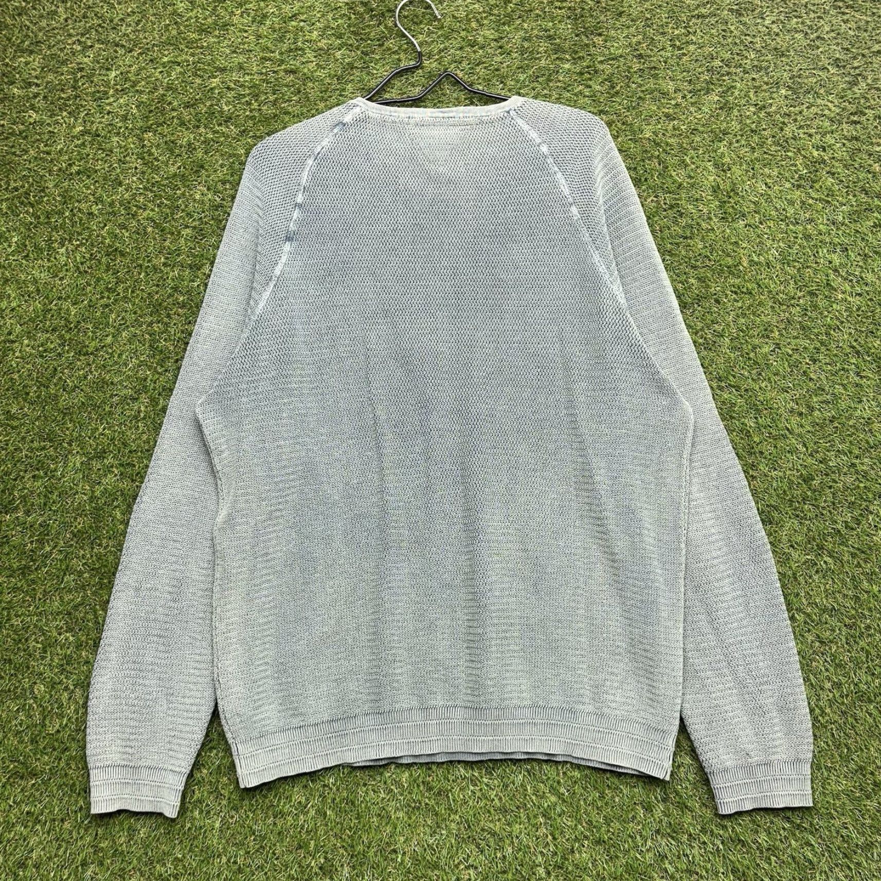 Carbon Carbon Sweater Mens Large Waffle Knit Heavyweight Thermal V Neck Preppy Green Size US L / EU 52-54 / 3 - 2 Thumbnail