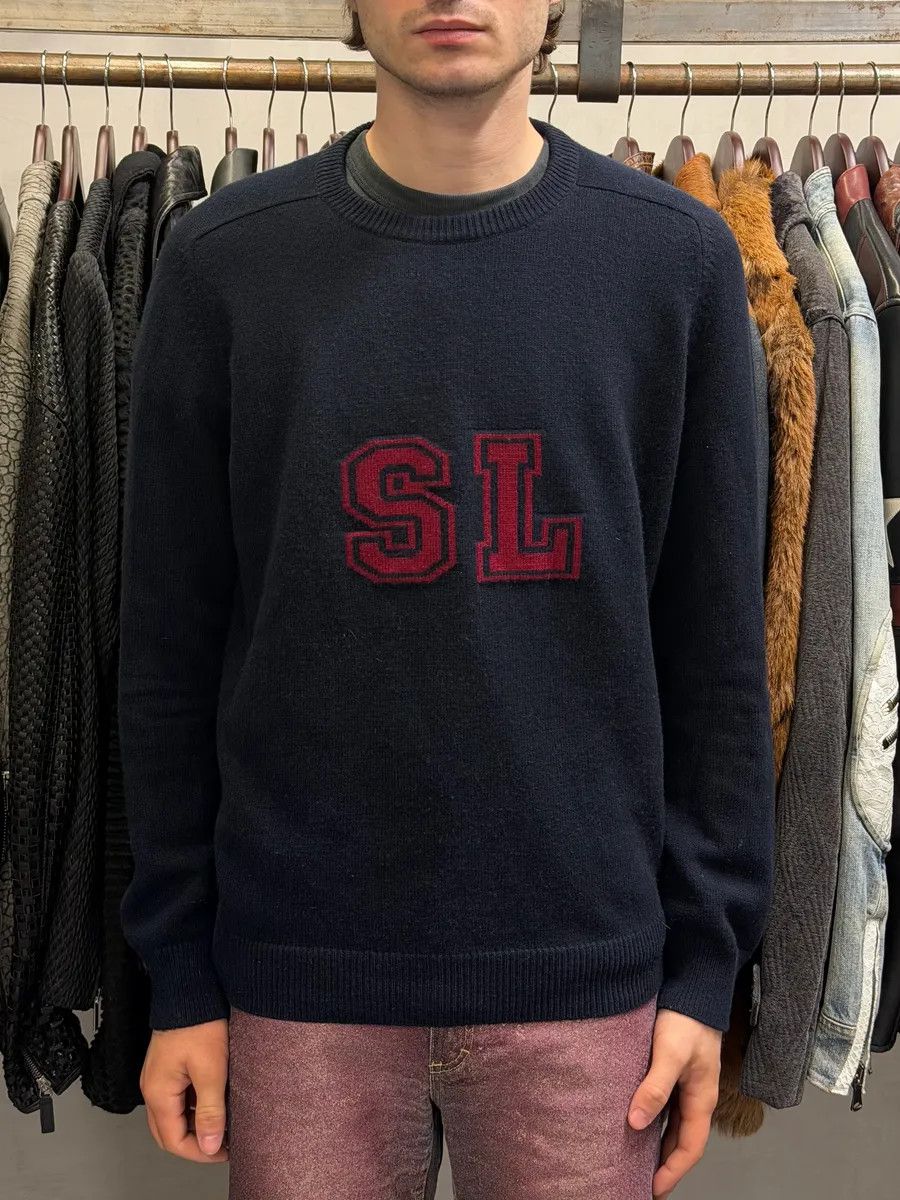 Saint Laurent Paris FW2017 Saint Laurent Navy SL Logo University Wool Sweater Size US M / EU 48-50 / 2 - 1 Thumbnail