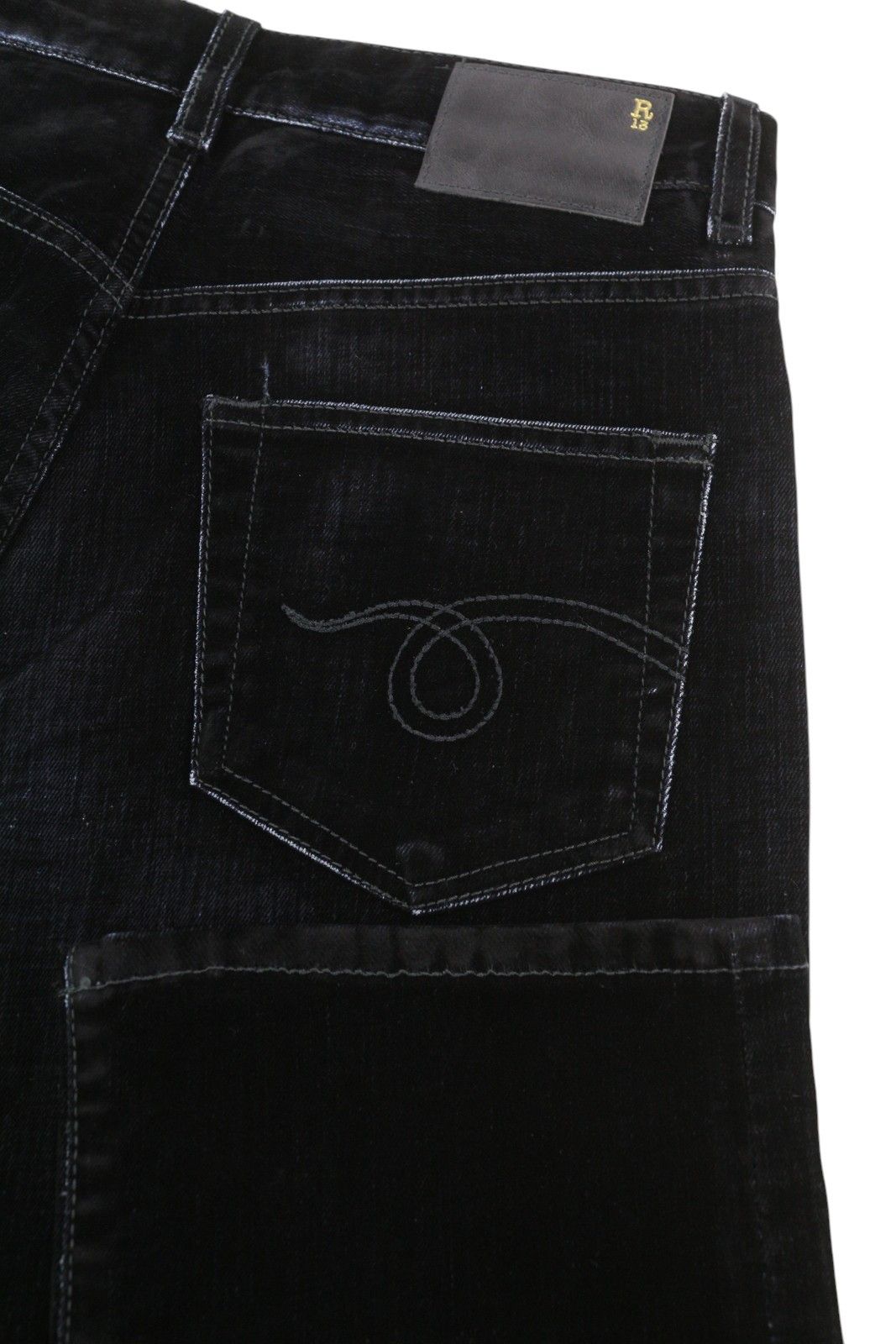 R13 ROMEO 24 Flocked Black Velvet Cropped Low Rise Dark 86244 Size 24" / US 00 / IT 34 - 6 Thumbnail