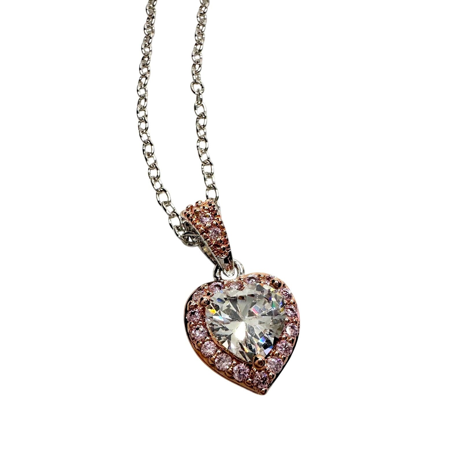 Other Pretty Rhodium Plated Pink Topaz and Zirconia Heart Necklace Size ONE SIZE - 3 Thumbnail