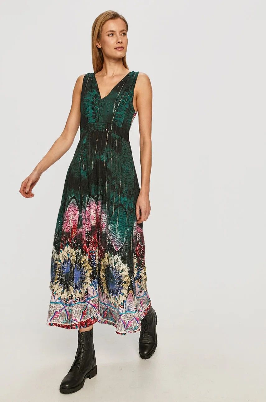 Desigual Desigual Floral Graphic Print Dress Green Women’s Sz Large Size L / US 10 / IT 46 - 1 Thumbnail