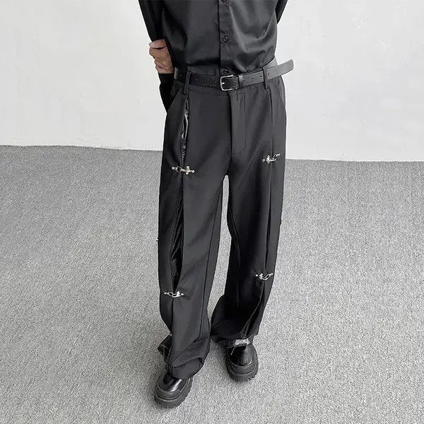 VIBE Avant garde retro buckle pu leather mix pleated pants Size US 29 - 2 Thumbnail