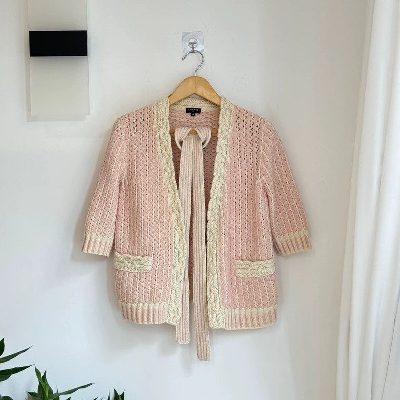 Chanel Chanel 18 cherry blossom pink hemp knitted cardigan coat Size XS / US 0-2 / IT 36-38 - 1 Thumbnail