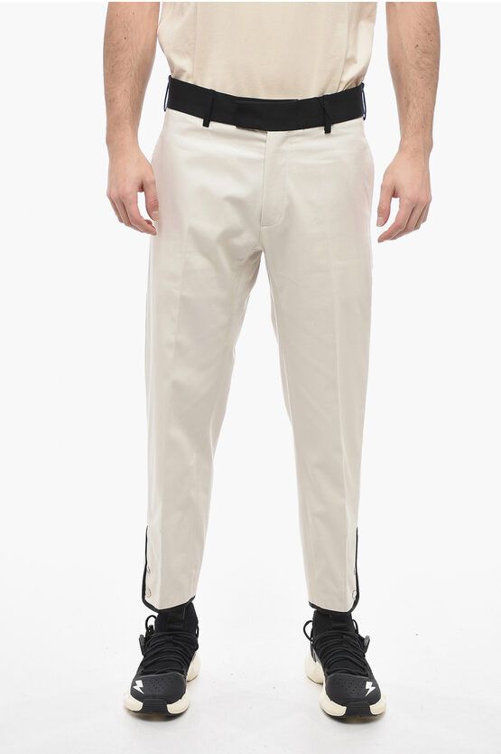 image of Neil Barrett Slim Fit Cotton Twill Tom Pants With Contrast Waistband in Beige, Men's (Size 33)