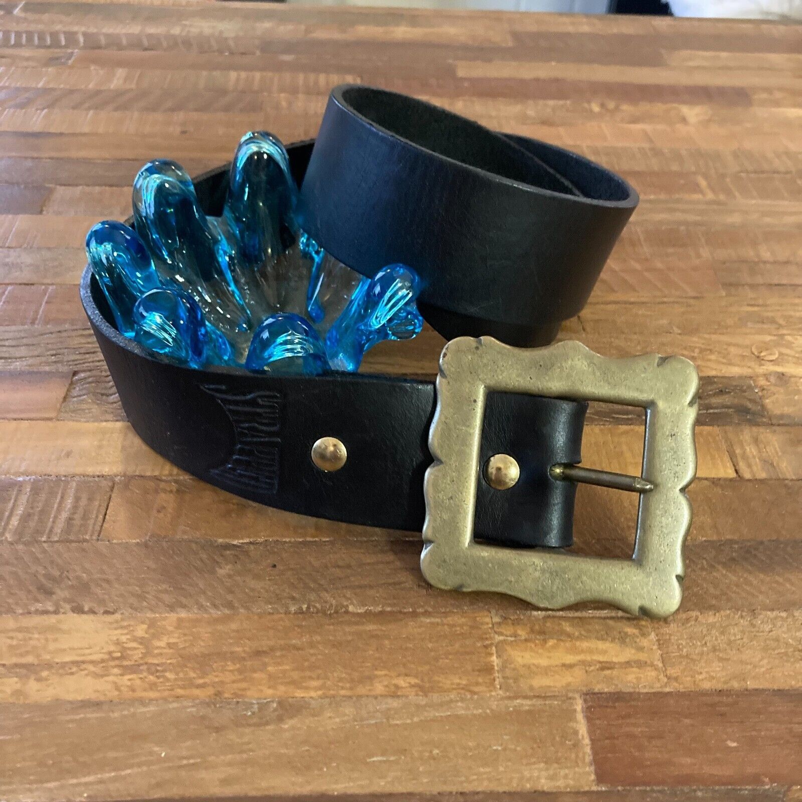 Vintage Vintage 90's Brass & Leather Belt by Strapped, worn 2x. Size ONE SIZE - 3 Thumbnail
