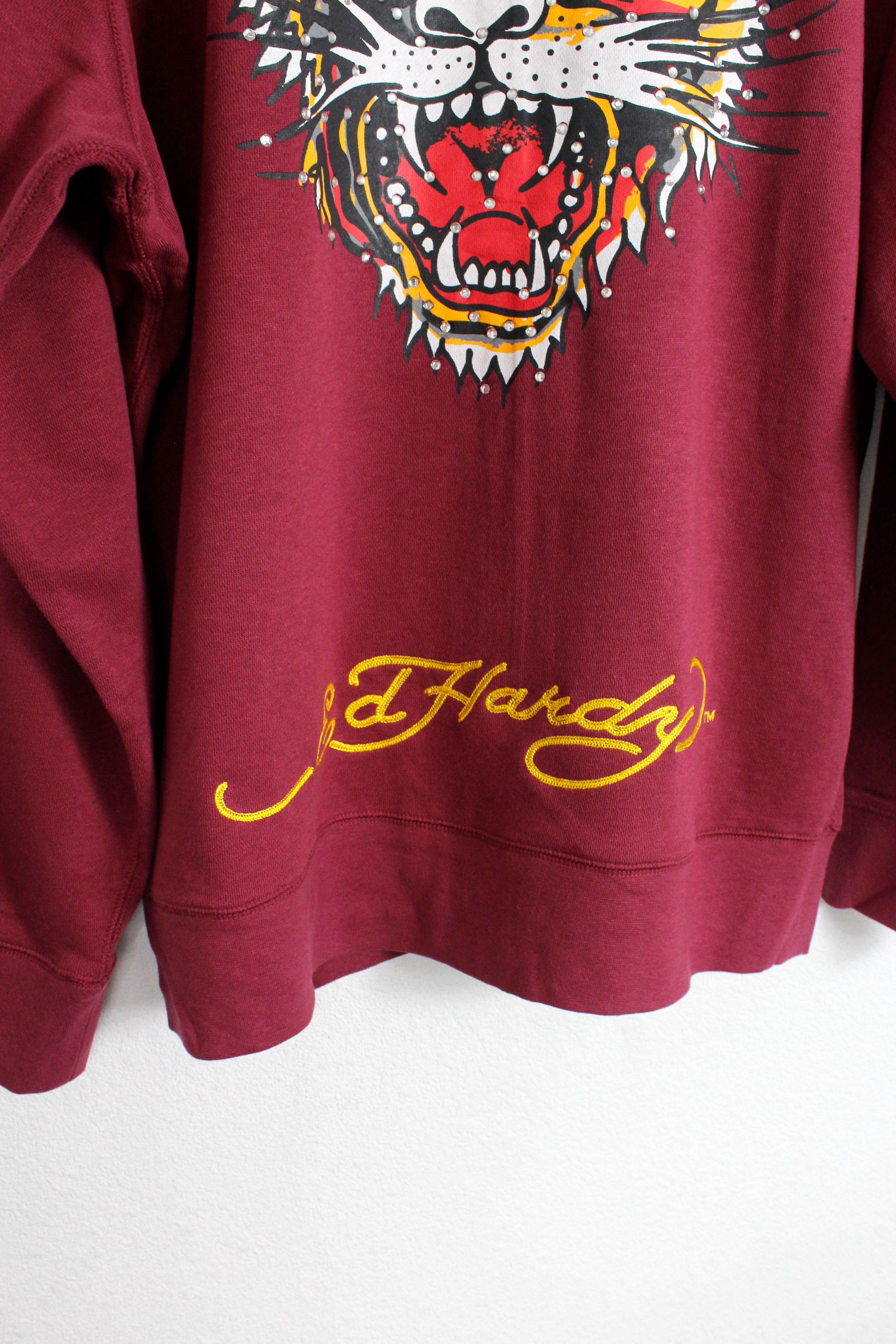 Christian Audigier × Ed Hardy × Vintage Vintage Y2K ED HARDY Big Tiger Logo Embellished Zip Hoodie Size US XL / EU 56 / 4 - 7 Thumbnail