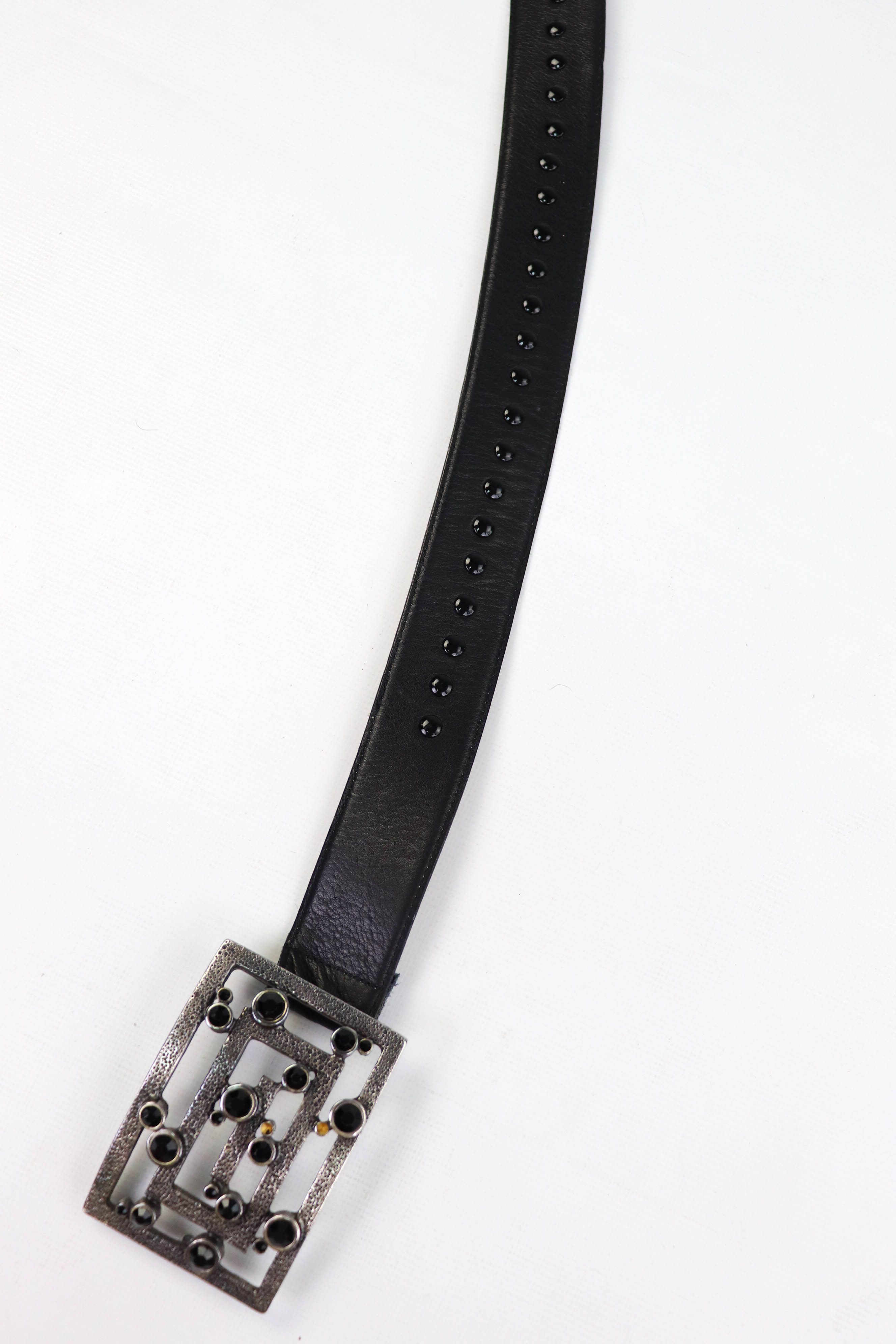 Vintage NOEMI LIBERTI PARIS Rhinestones Buckle Leather Studded Belt Size ONE SIZE - 6 Thumbnail
