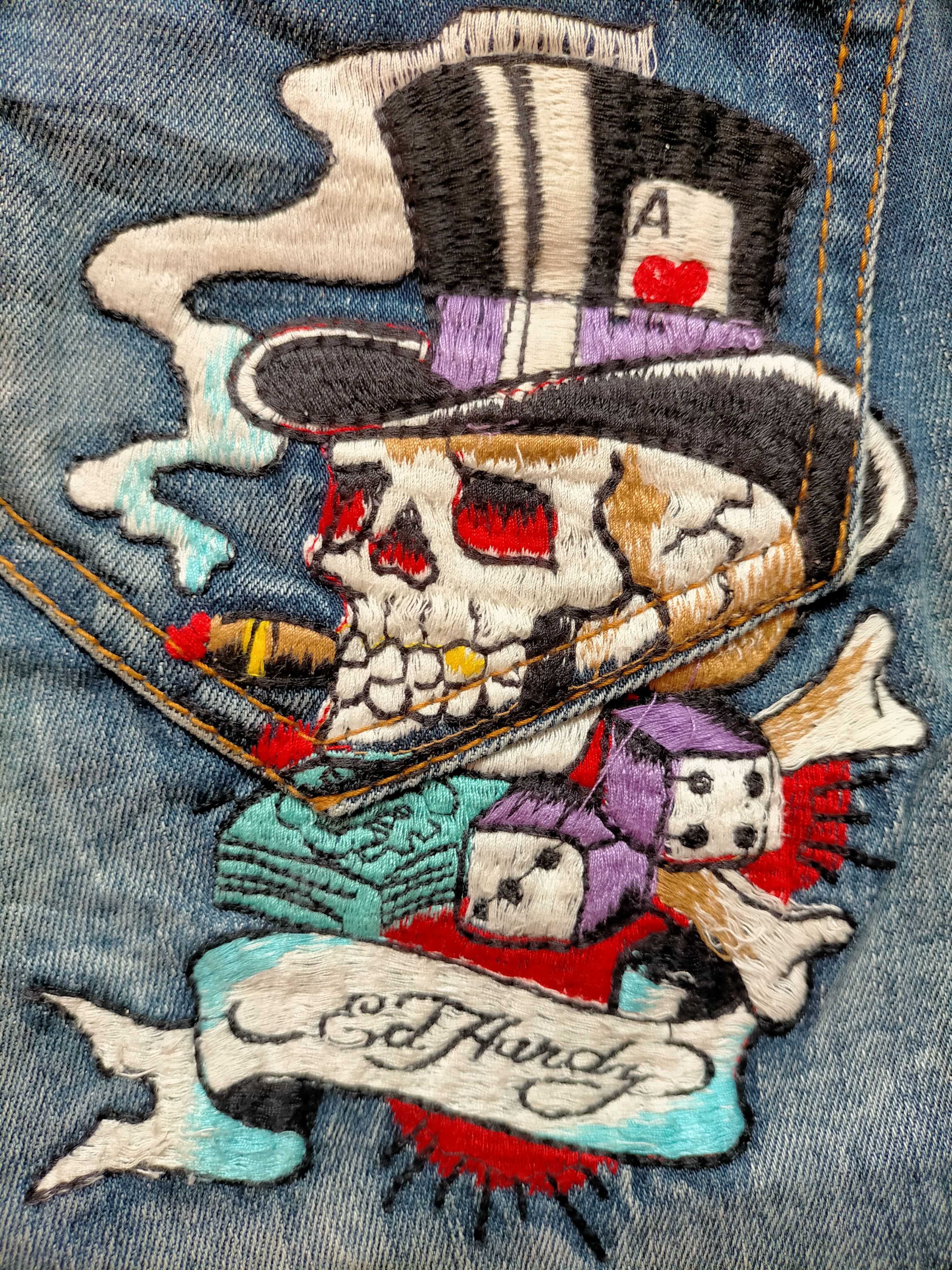 Ed Hardy Red Pepper x Ed Hardy Embroidered Blue Denim Pants Size US 34 / EU 50 - 19 Thumbnail