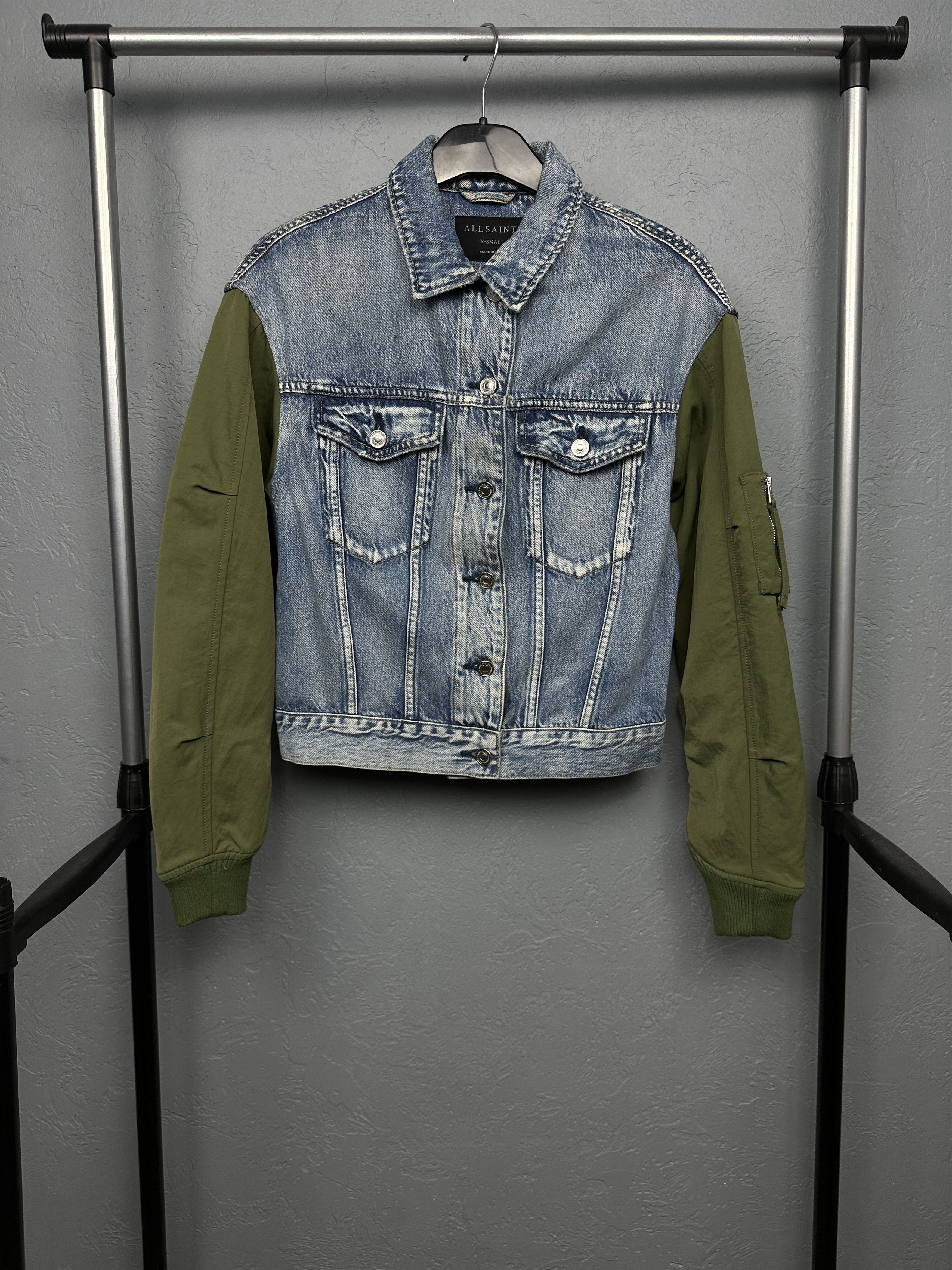 Allsaints Allsaints Womens Frankie Denim-Nylon Bomber Jacket Size XS / US 0-2 / IT 36-38 - 1 Thumbnail