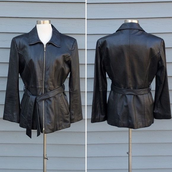 Vintage × Wilsons Leather Vintage 90s y2k Wilson's Black Leather Mid Length Belt Coat Size M / US 6-8 / IT 42-44 - 6 Thumbnail