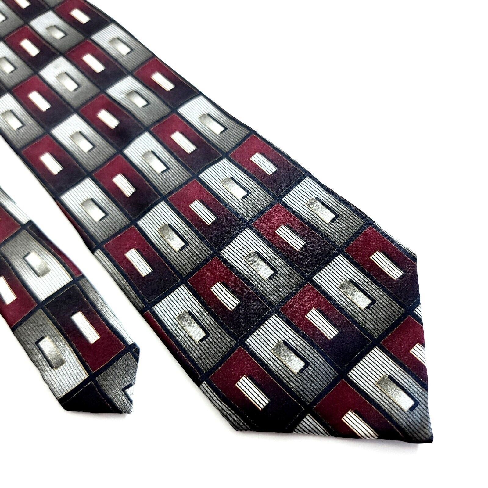 Croft & Barrow Croft & Barrow Red Gray Geometric Print Wide Silk Tie Size ONE SIZE - 1 Thumbnail