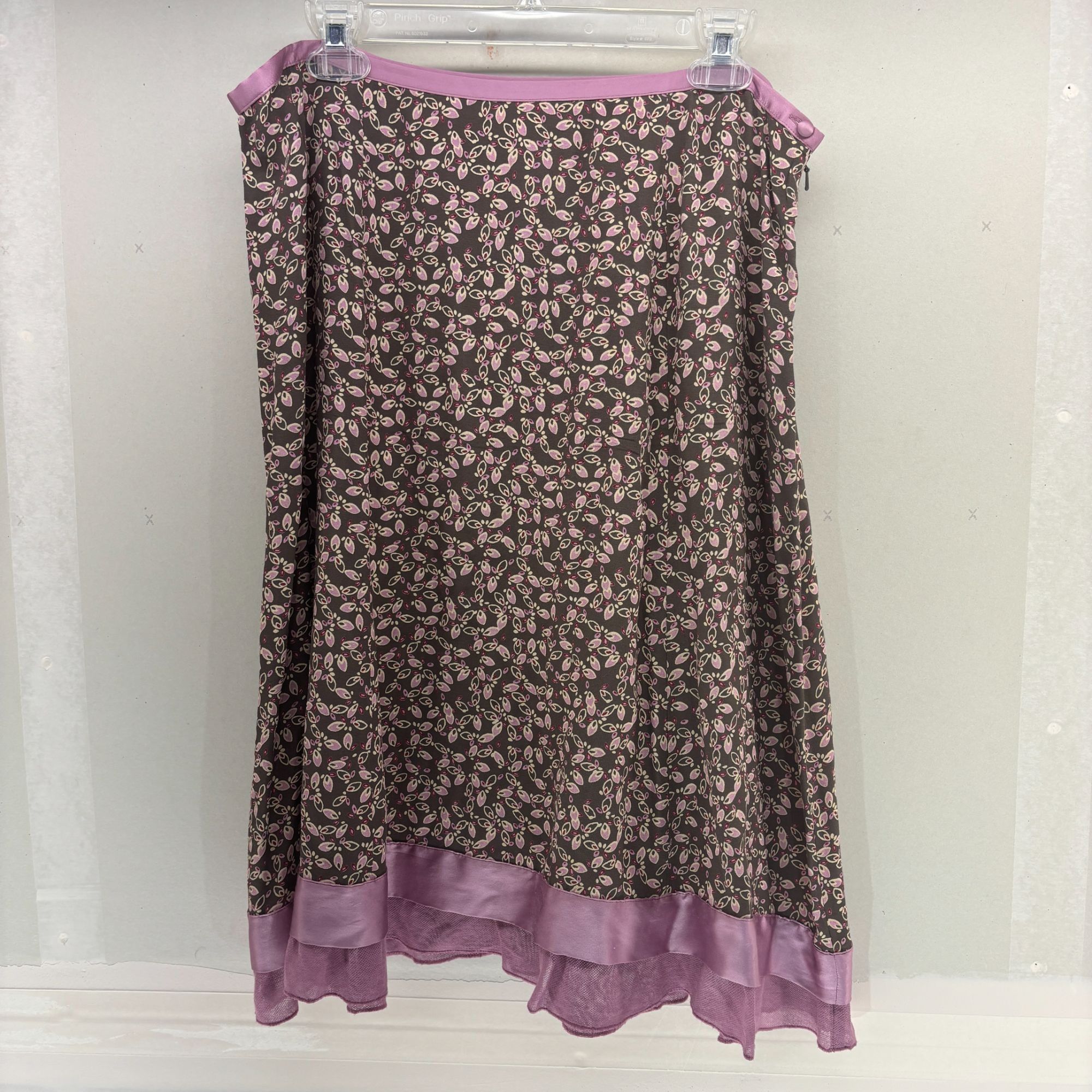 Designer J. Jill Womens 16 Petite Midi Skirt Brown & Pink Floral Patt Size 38" / US 16 / IT 52 - 1 Thumbnail