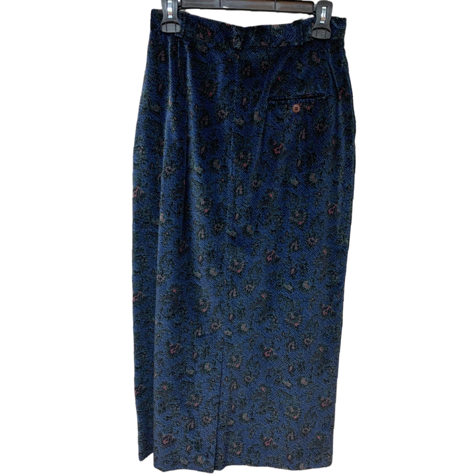Velvet VINTAGE Breeches Pencil Skirt Long Modest Crushed Velvet Women's 27" Made USA Blue 27 in. 1980s Casual/Work Womens Size 27" / US 4 / IT 40 - 1 Thumbnail