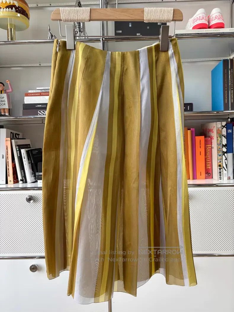 Prada Prada Yellow, brown and white three-colour striped silk sk Size 26" / US 2 / IT 38 - 2 Thumbnail