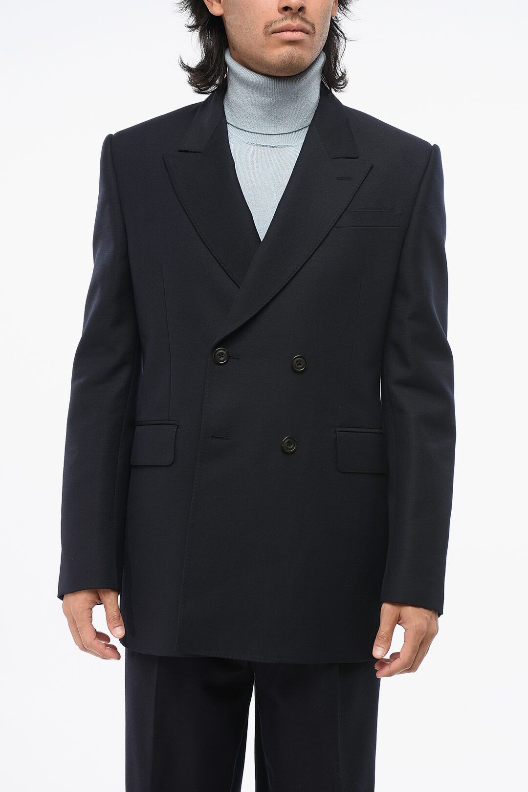 Alexander McQueen og1mm0925 Wool Blend Double-Breasted Blazer in Navy Size US M / EU 48-50 / 2 - 1 Thumbnail