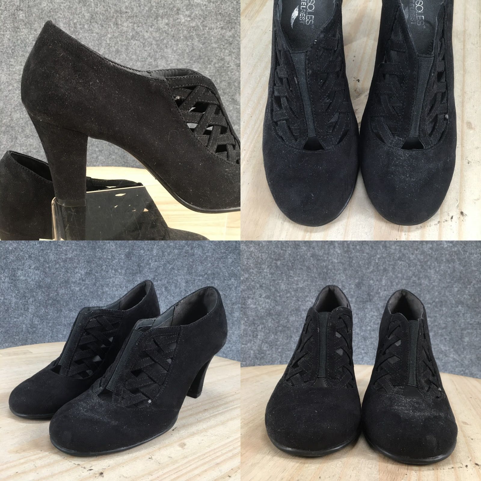 Vintage Aerosoles Boots Womens 8.5 M Casual Slip On Low Ankle Bootie Black Fabric Heels Size US 9 / IT 39 - 8 Thumbnail