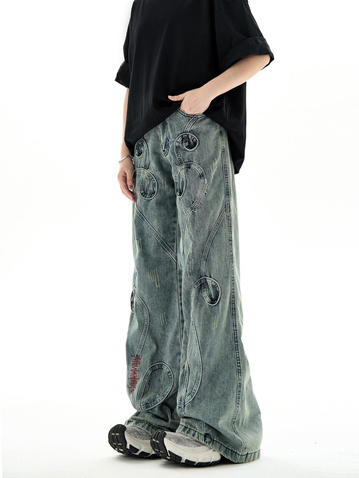 Jean Embroidered Swirl Wide Leg Jeans Size US 30 / EU 46 - 4 Thumbnail