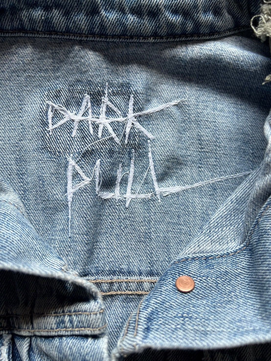 Vintage Grail* Vintage "FUCK" Patchwork Denim Jackets by DARKPULL Size US S / EU 44-46 / 1 - 5 Thumbnail