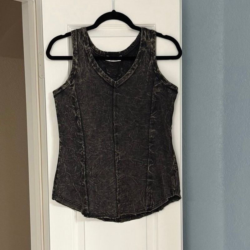 Other Zenana Ash Black Crinkle Washed French Terry Raw Edge Top Size M / US 6-8 / IT 42-44 - 2 Thumbnail
