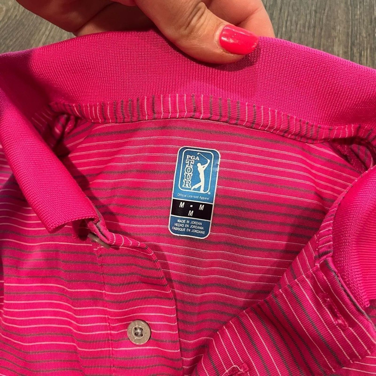 PGA Tour PGA Tour Mens Golf Short Sleeve Polo Pink Striped Size M Size US M / EU 48-50 / 2 - 2 Thumbnail