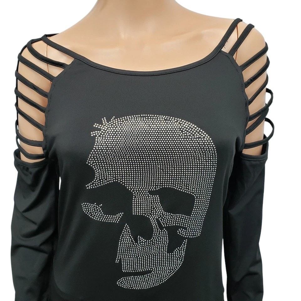 Other CBR Rhinestone Studded Skull Strappy Cold Shoulder Top S/M Size ONE SIZE - 4 Thumbnail