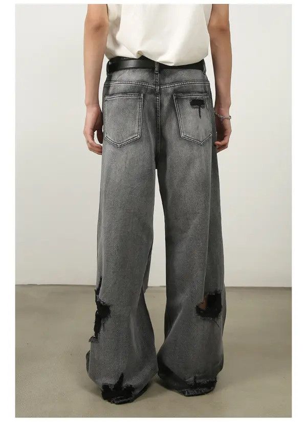 Japanese Brand Washed distressed straight loose wide-leg ripped jeans Size US 32 / EU 48 - 5 Thumbnail