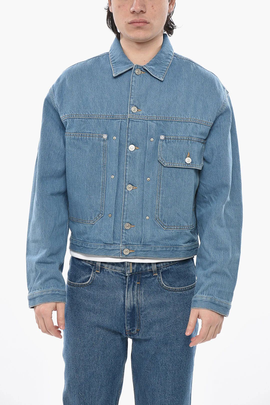 Givenchy og1mm0326 Mid-Wash Denim Jacket in Light Blue Size US S / EU 44-46 / 1 - 1 Thumbnail