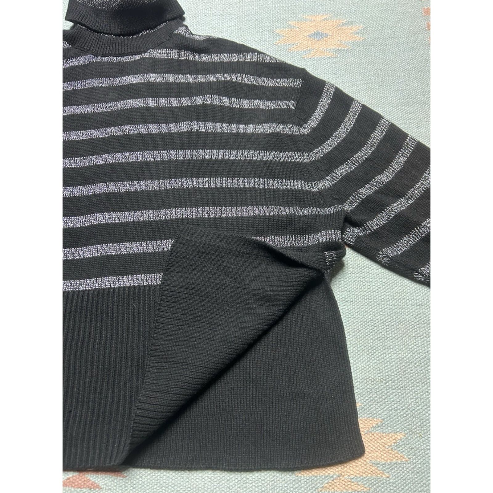 Gap VINTAGE Gap pullover turtleneck sweater cotton knit lurex sparkle black striped Womens L Size L / US 10 / IT 46 - 4 Thumbnail