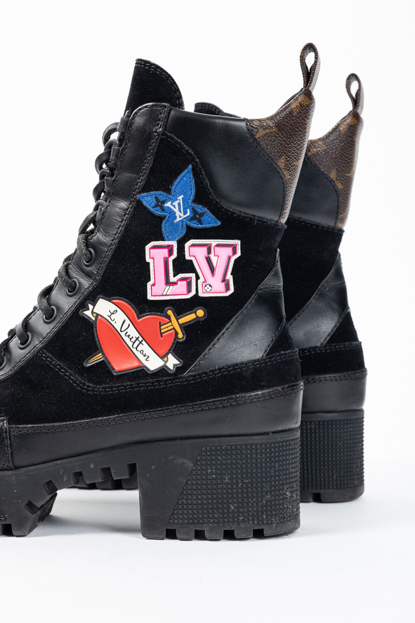 Louis Vuitton Louis Vuitton Laureate Black Suede & Monogram Patch Boots Size US 6.5 / IT 36.5 - 8 Thumbnail
