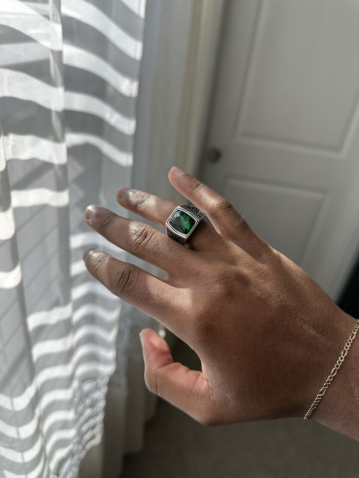 Vintage Vintage Green Emerald Stainless Steel Ring Size ONE SIZE - 2 Thumbnail