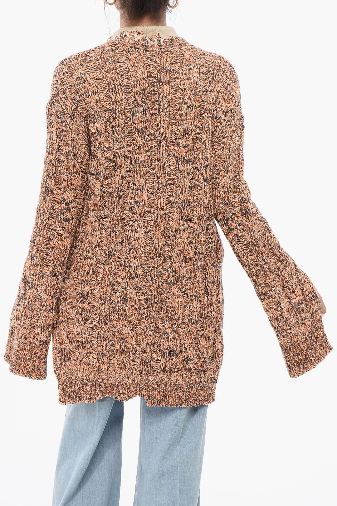 Marni og1mm0326 Mixed Wool Cable Knit Cardigan in Orange Size S / US 4 / IT 40 - 2 Thumbnail