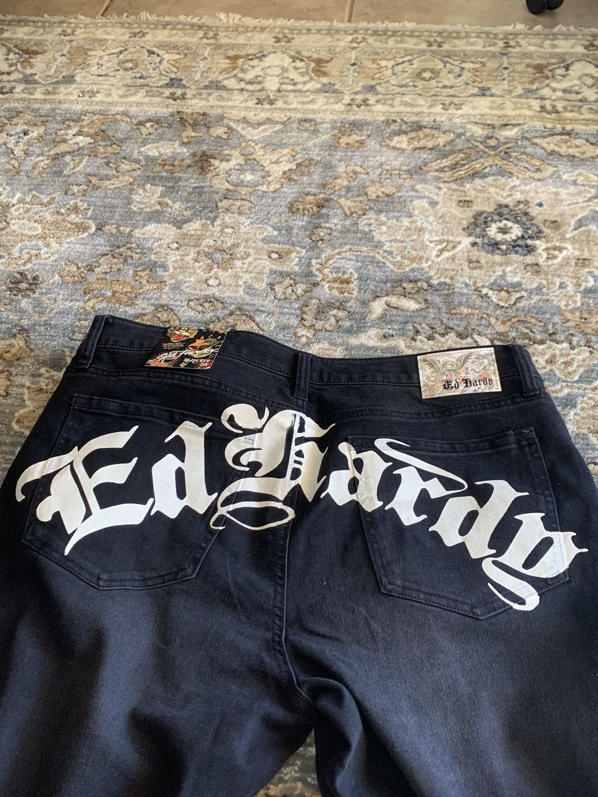 image of Christian Audigier x Ed Hardy Dagger Skull Slim Taper Jean Msrp $150 in Black, Men's (Size 40)