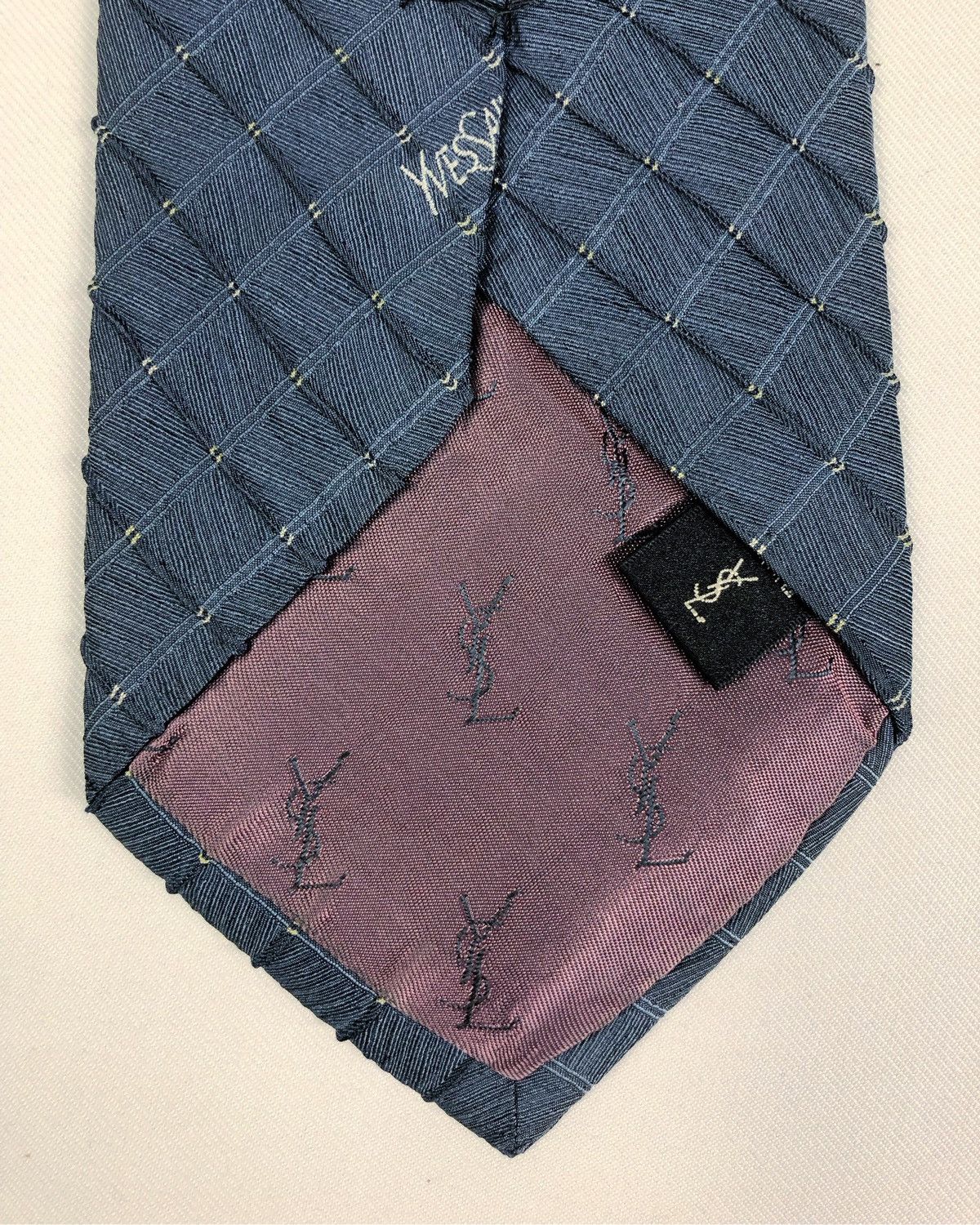 Vintage × Yves Saint Laurent Vintage Yves Saint Laurent YSL Embossed Stripes Silk Tie Size ONE SIZE - 6 Thumbnail