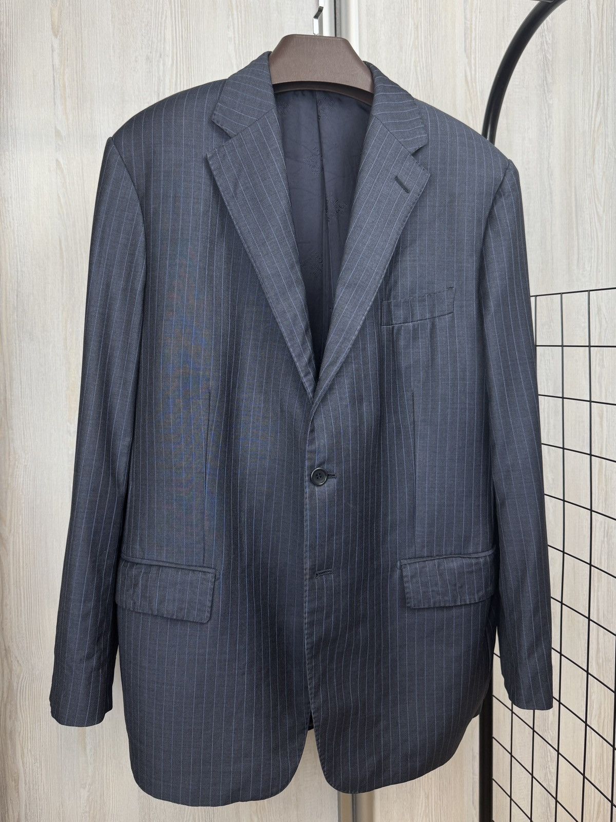 Boggi Boggi Milano vintage wool navy blue striped 3 button suit Size 46R - 4 Thumbnail