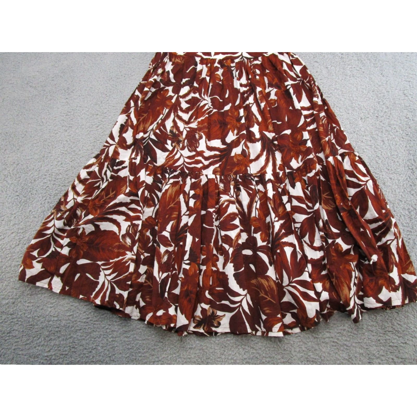 Vintage VINTAGE Seven Wonders Skirt Floral Leaf Elastic Waist XS 100% Cotton Black A-Line Long Womens Size 26" / US 2 / IT 38 - 2 Thumbnail
