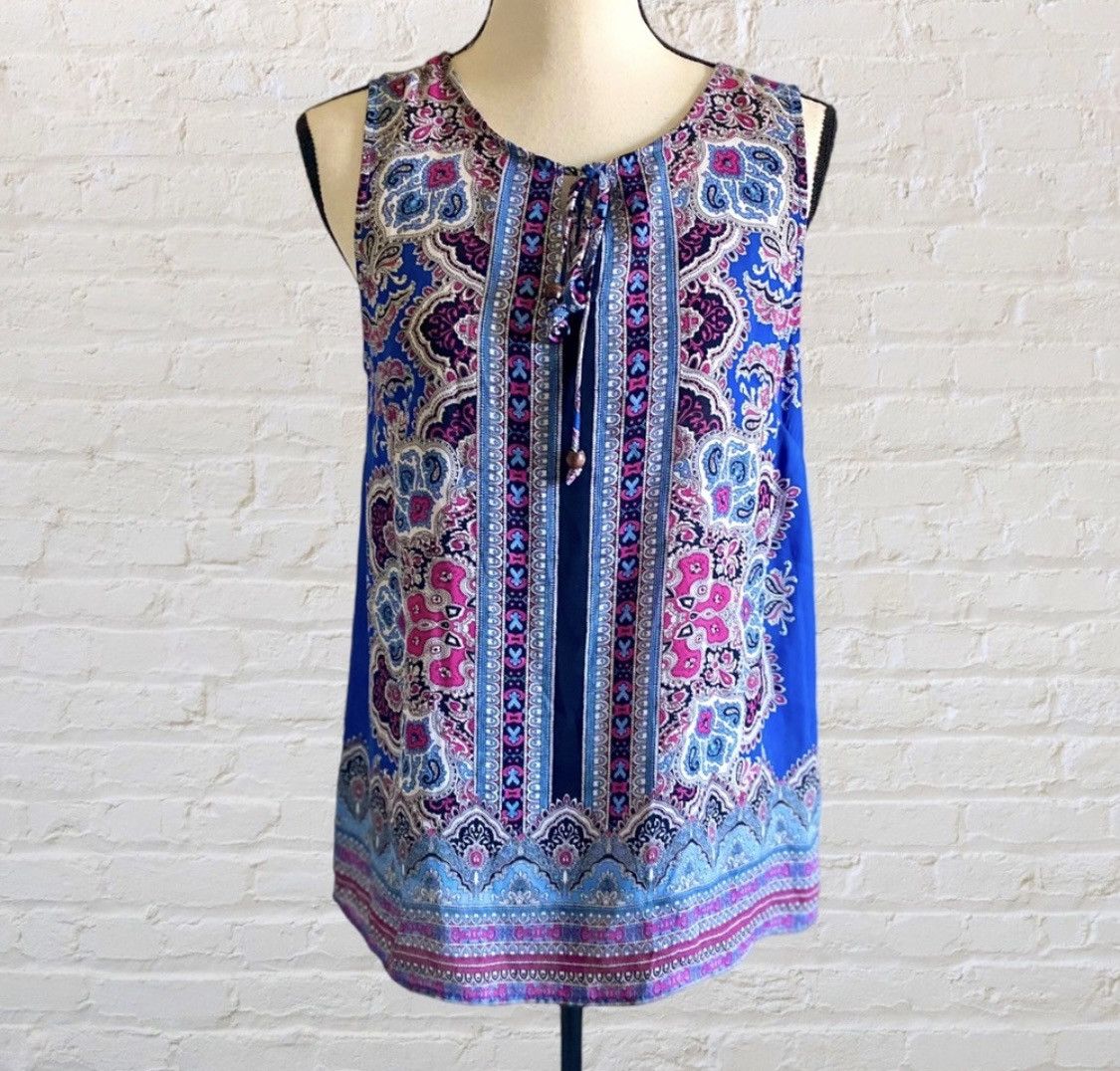 Cynthia Rowley CYNTHIA ROWLEY SLEEVELESS PAISLEY KEYHOLE TIE TANK TOP Size M / US 6-8 / IT 42-44 - 3 Thumbnail