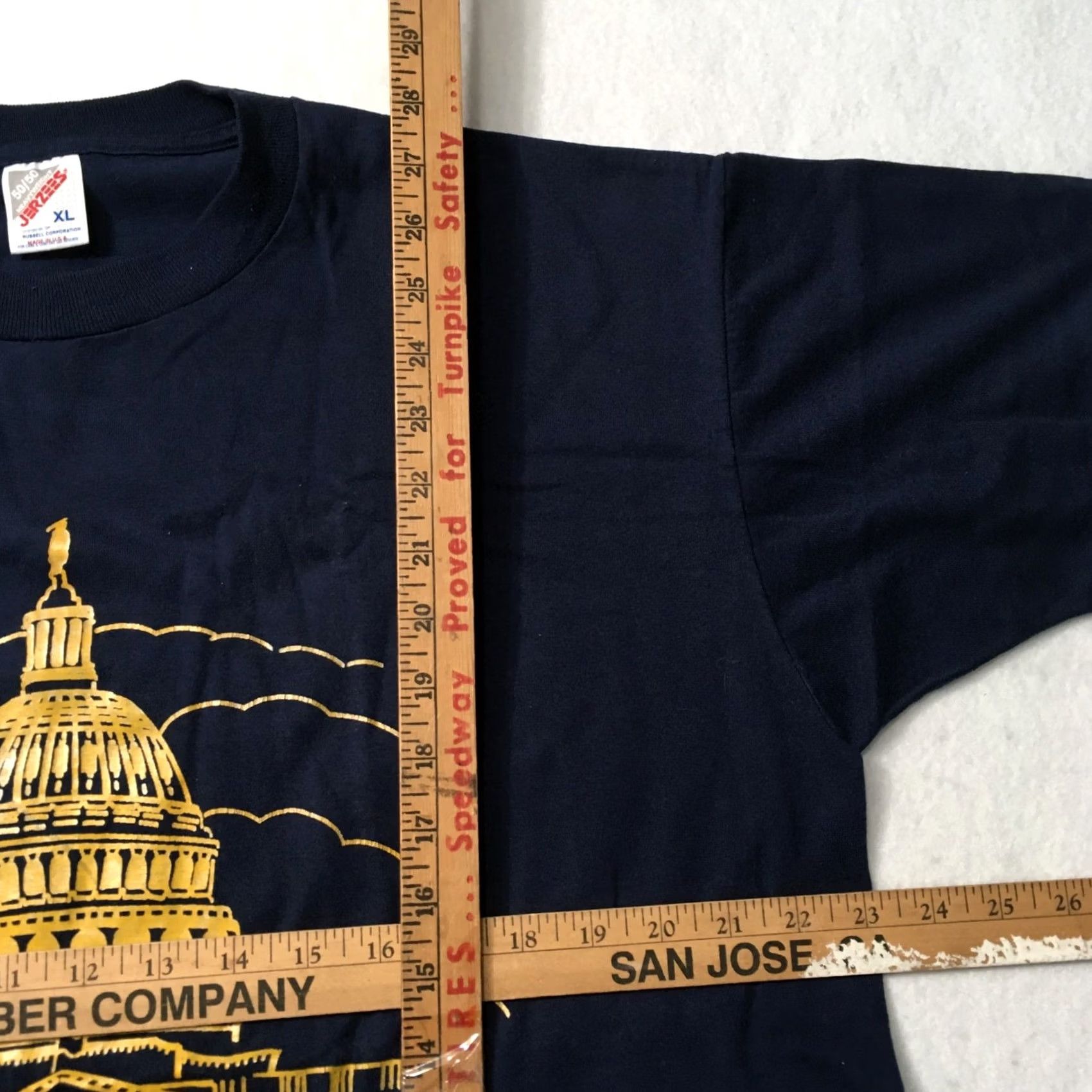 Jerzees Vintage 90s Jerzees Navy Blue Mens XL Shirt Made in USA - Wear & Tear - Condition: Good - Seller: Size US XL / EU 56 / 4 - 4 Thumbnail