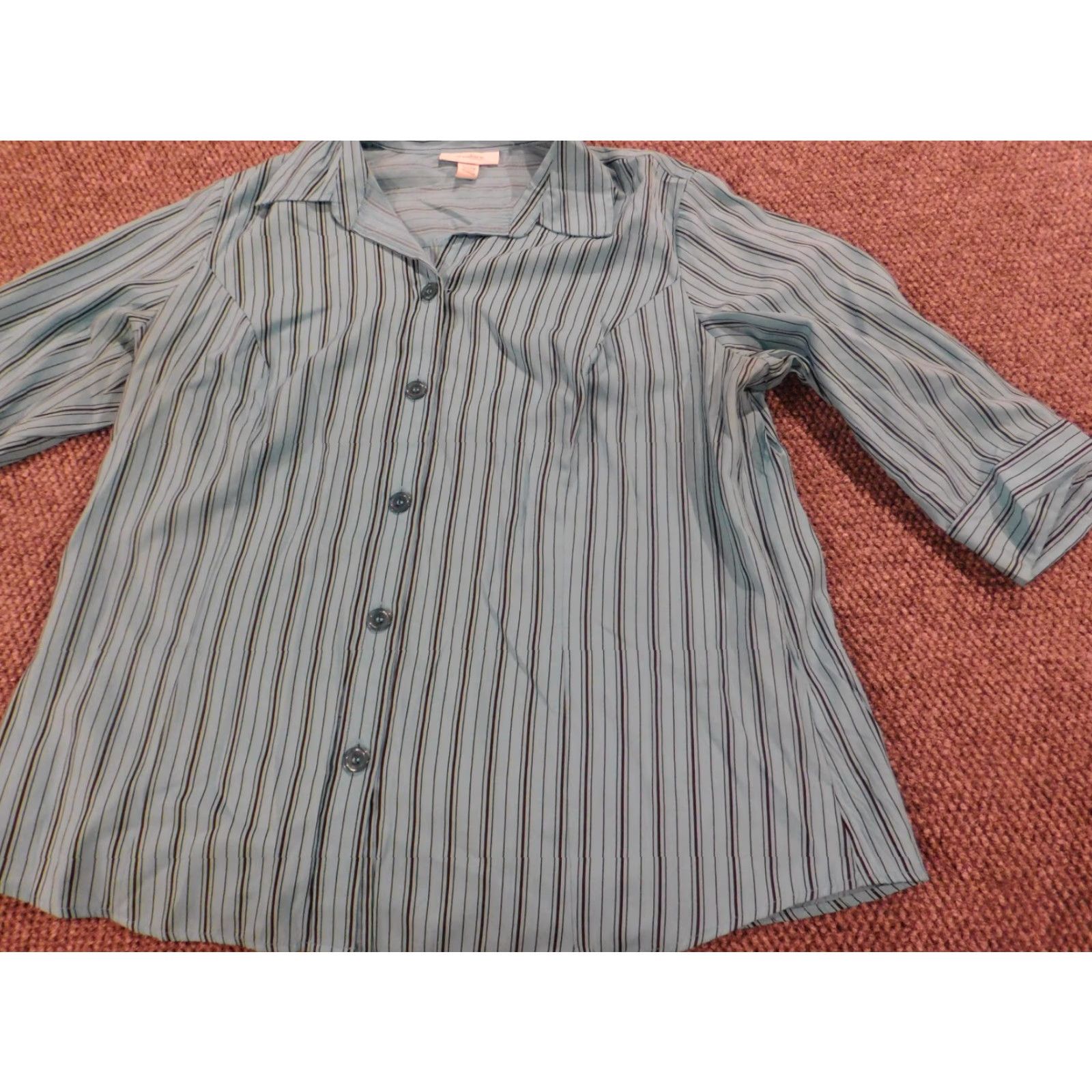 Vintage Dressbarn Button-Up Shirt Womens 20W Plus Blue Striped Long Sleeve Collared Pullover Casual Stretch Classic blue 20W Womens Size 3XL / US 20-22 - 3 Thumbnail