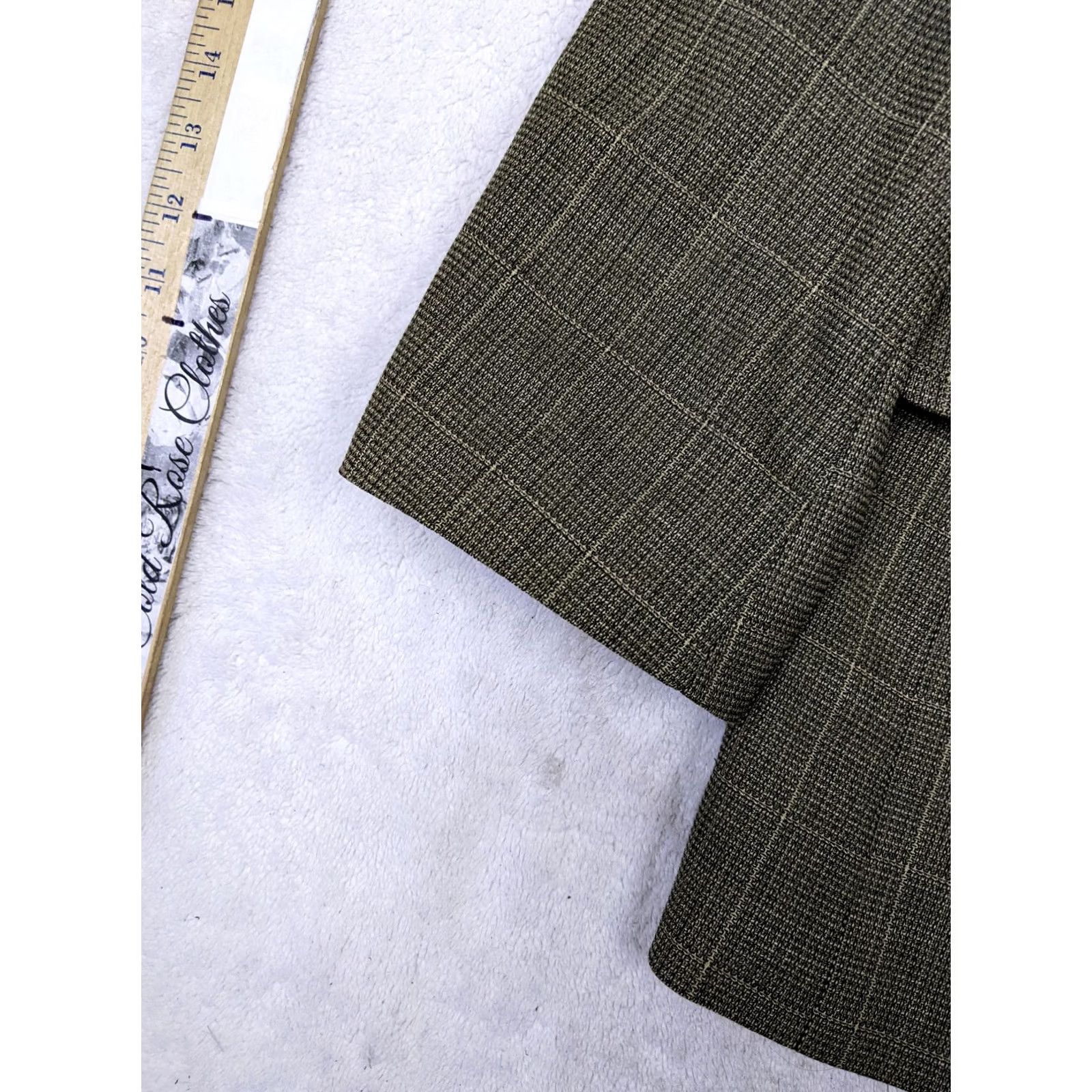 Vintage Hagger Blazer 42S Beige Windowpane Wool Blend 2 Button Single-Breasted Notch Lapel Mens Jacket Size 42R - 3 Thumbnail
