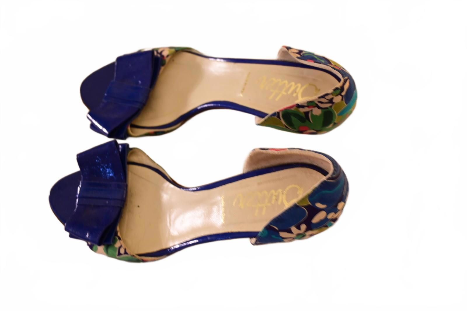 Other Butter Floral Print Open Toe Heel Sandals Blue Bow Accent 8 Size US 8 / IT 38 - 2 Thumbnail