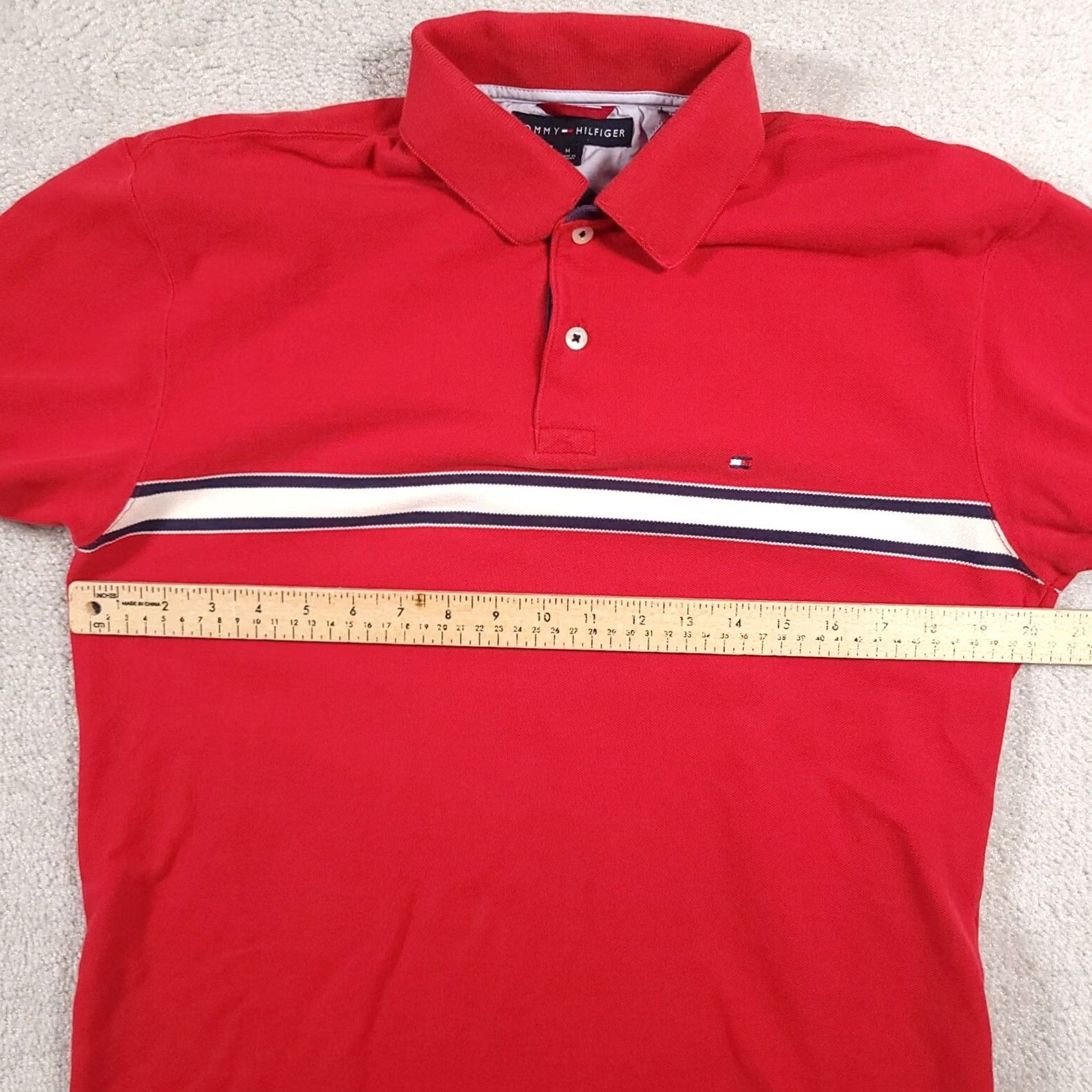 Tommy Hilfiger VINTAGE Tommy Hilfiger Polo Shirt Mens Medium Red White Stripe Red Logo Golf Size US M / EU 48-50 / 2 - 7 Thumbnail