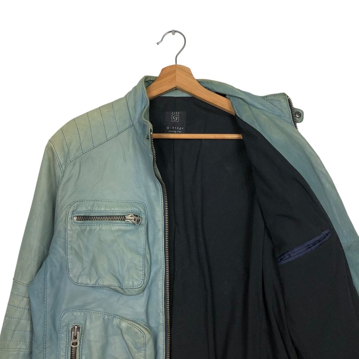 Japanese Brand 🔥VINTAGE CROPPED BIKER LEATHER JACKET G-STAGE ISSEY MIYAKE Size US M / EU 48-50 / 2 - 14 Thumbnail