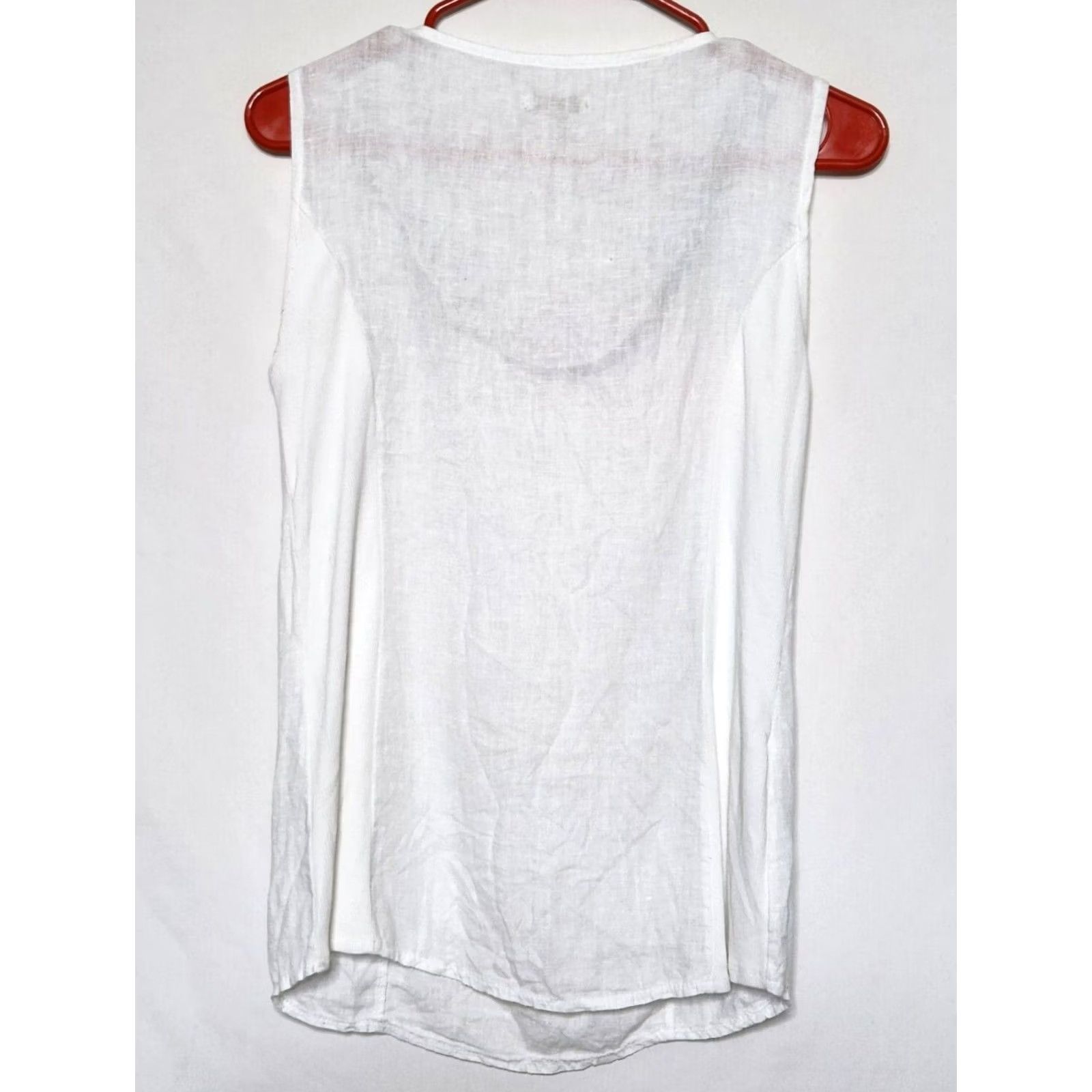 Vintage Lina Tomei Womens Blouse Tank Top Linen Beaded Sleeveless White S Size S / US 4 / IT 40 - 2 Thumbnail