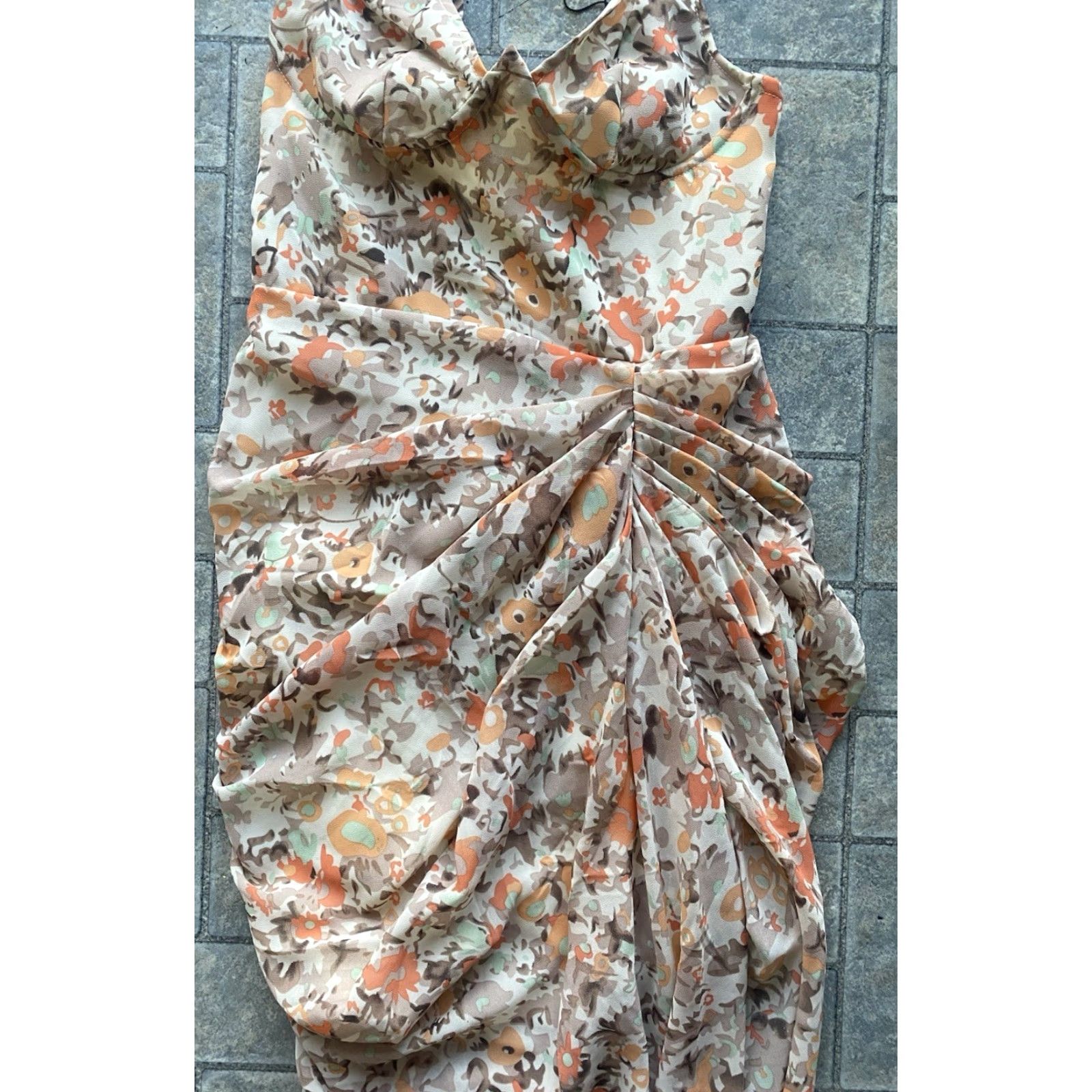 PrettyLittleThing Pretty Little Thing Dress Floral Sleeveless Underwire Midi Draped Peach Multicolor Size 2 Women Size 2 Size XS / US 0-2 / IT 36-38 - 3 Thumbnail