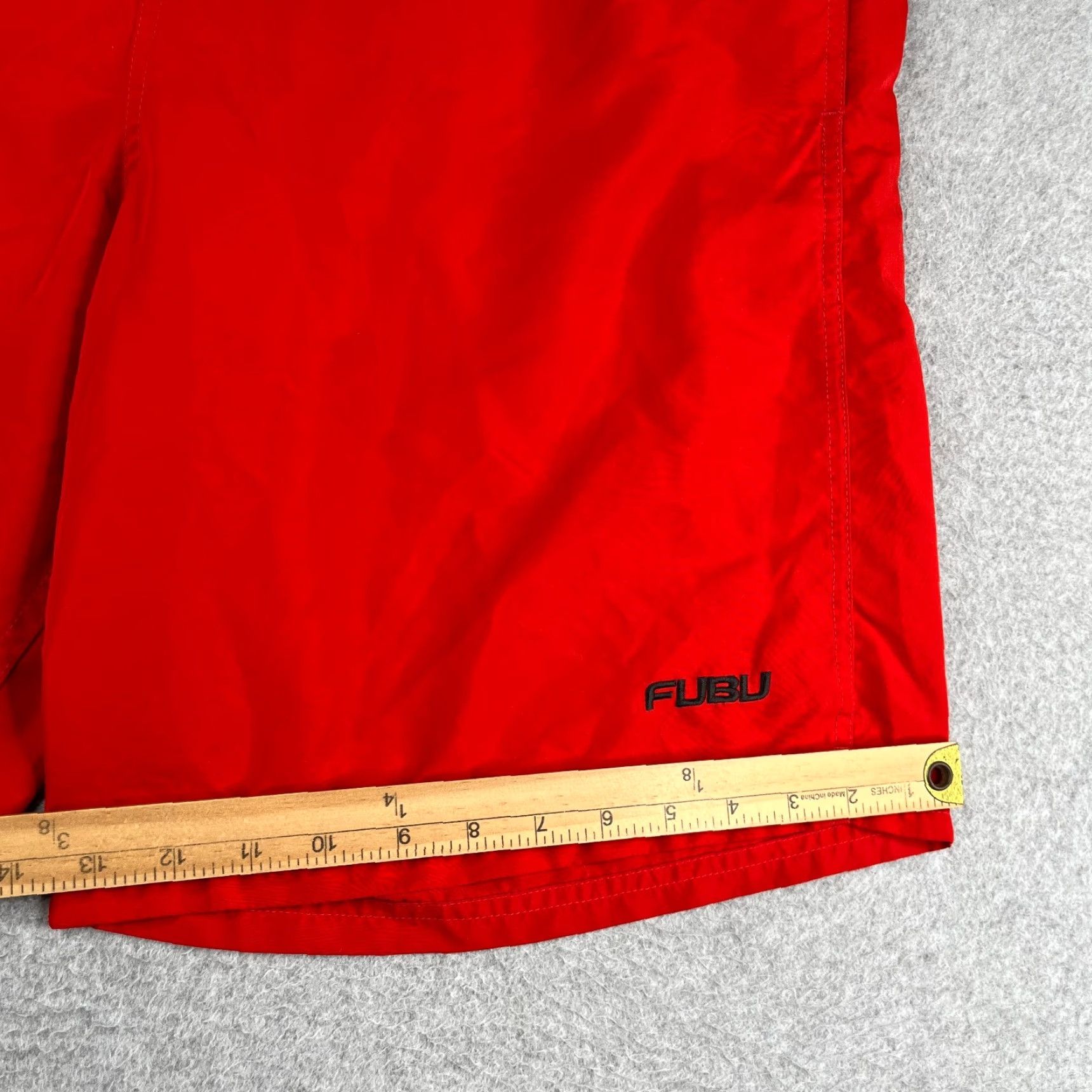 Fubu FUBU Swim Trunks Mens Large Red Solid Pockets Draw String Lined Beach Surfing Size 42R - 3 Thumbnail