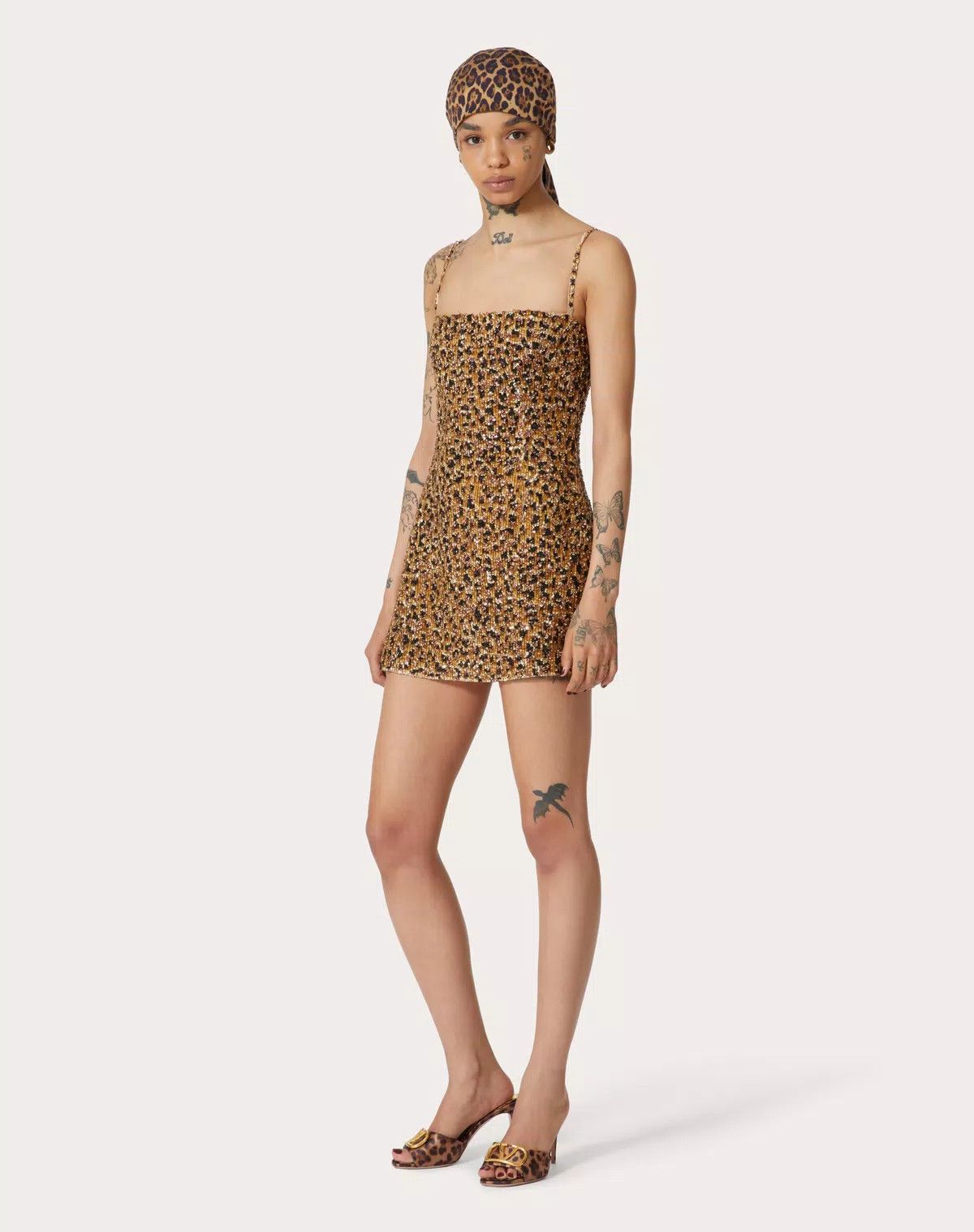 Valentino o1s1wg110426 Short Animalier Organza Dress in Multicolor Size M / US 6-8 / IT 42-44 - 2 Thumbnail