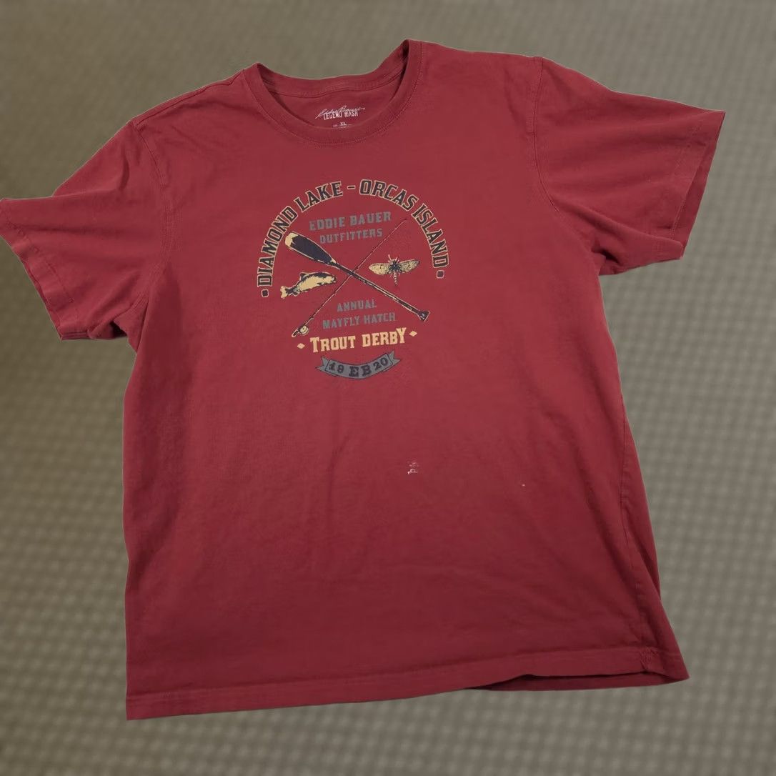 Eddie Bauer VINTAGE Eddie Bauer Shirt Mens XL Red Legend Wash Trout Derby Graphic Orcas Island Shirt Mens XL Red#> Size US XL / EU 56 / 4 - 1 Thumbnail