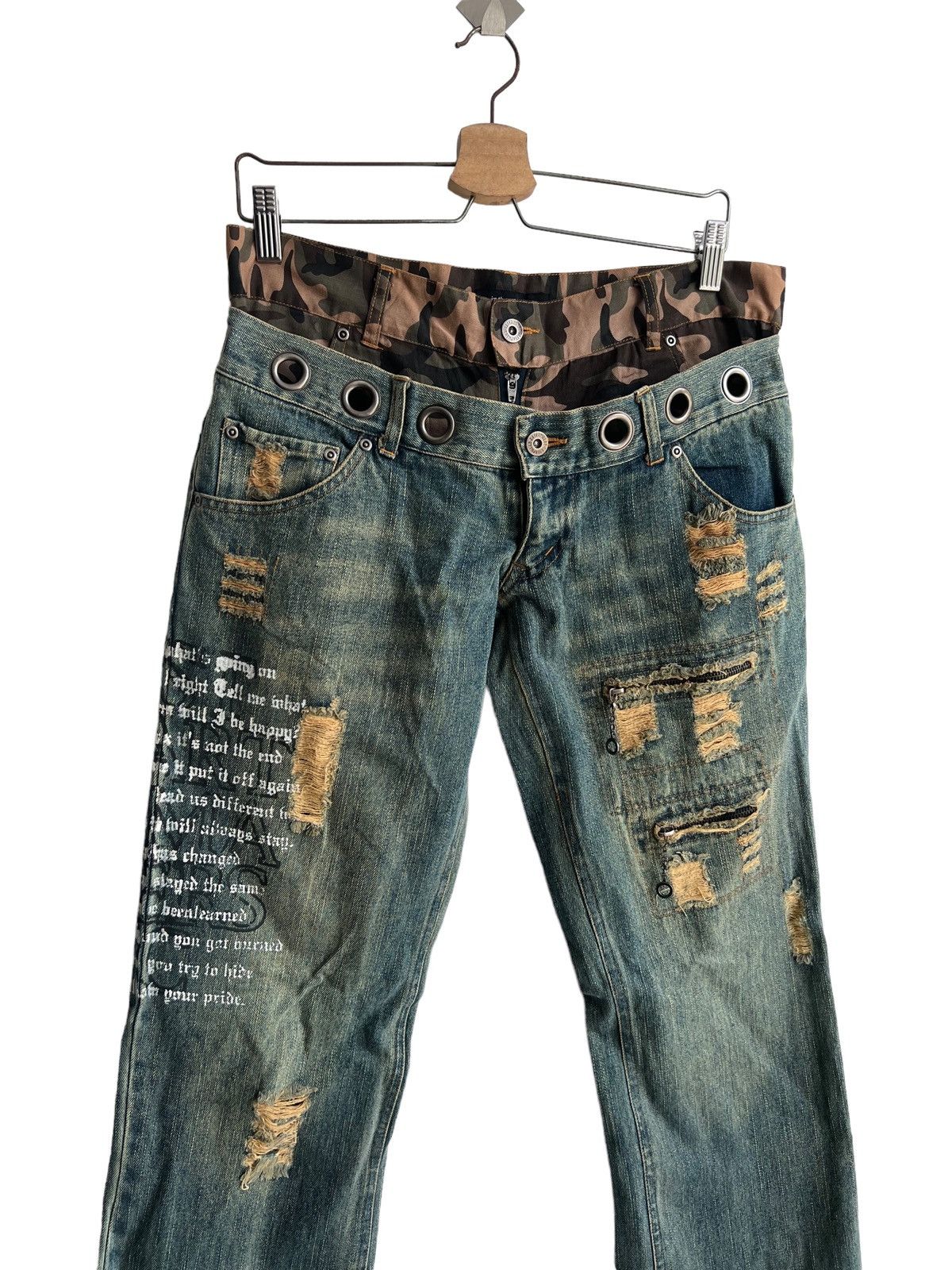 If Six Was Nine ITA "Anarchy Poems" Bullet Hole Double Waist Hybrid Denim Size US 32 / EU 48 - 6 Thumbnail