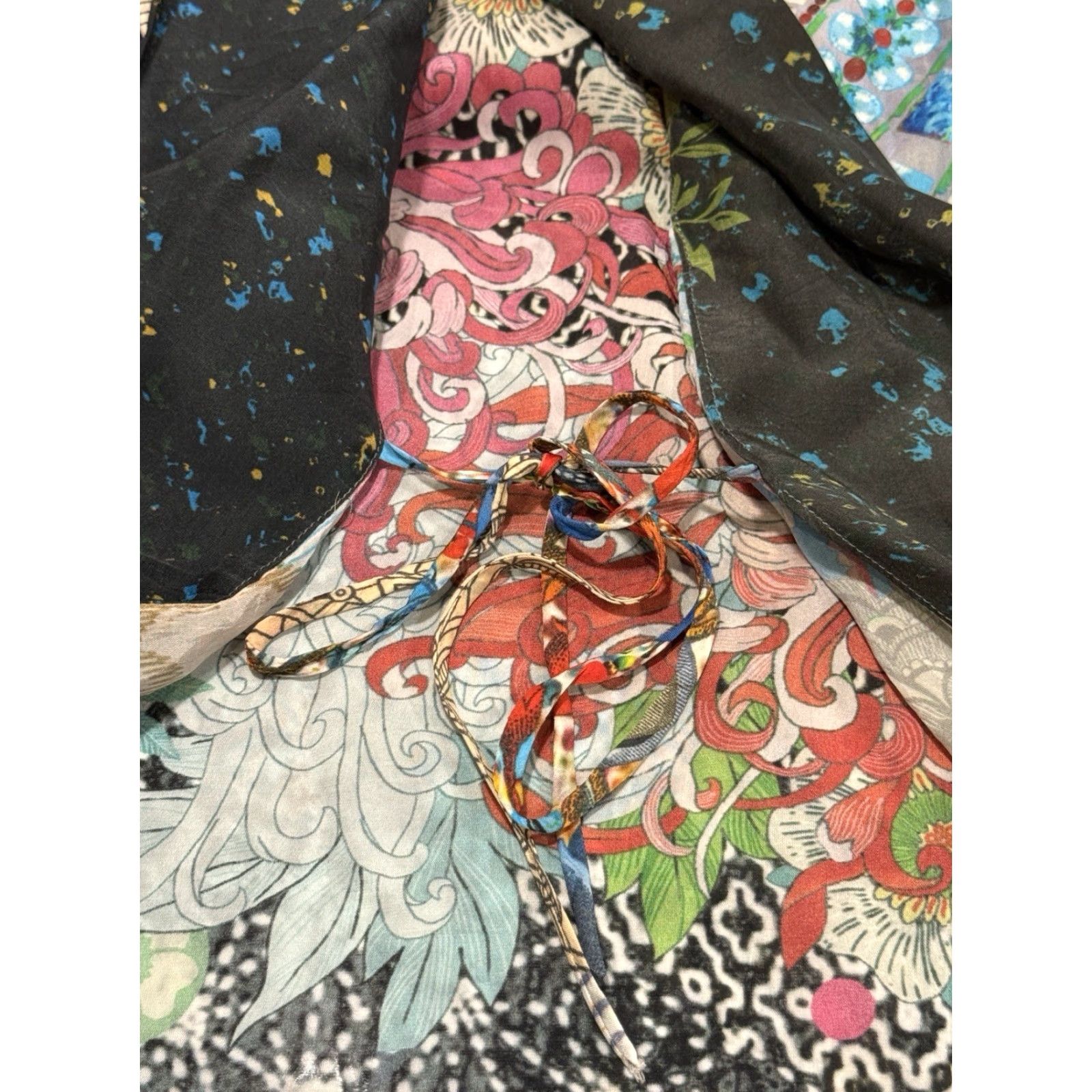 Johnny Was Johnny Was Kimono Jacket Women Large Multicolor Floral Tie Relaxed Bohemian Size L / US 10 / IT 46 - 7 Thumbnail