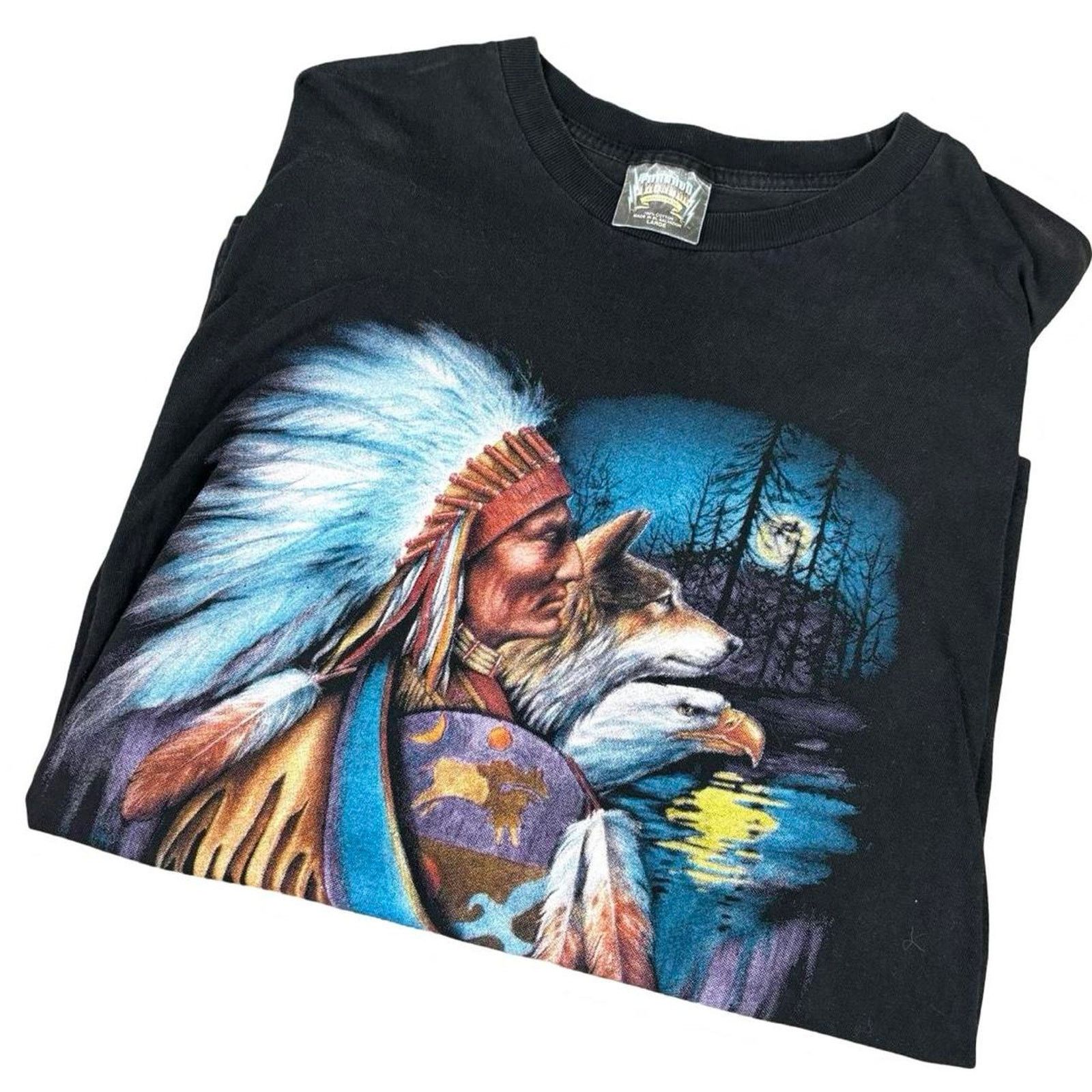 Harley Davidson × Vintage 90s Native American Biker Style T-shirt Size US L / EU 52-54 / 3 - 2 Thumbnail